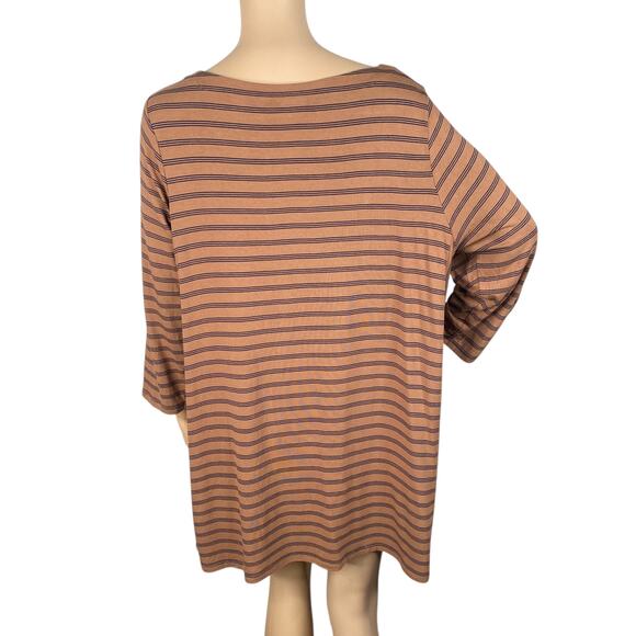 J. Jill Tan Navy Blue Striped Boat Neck Tunic Knit Top SZ 1X - Picture 6 of 8